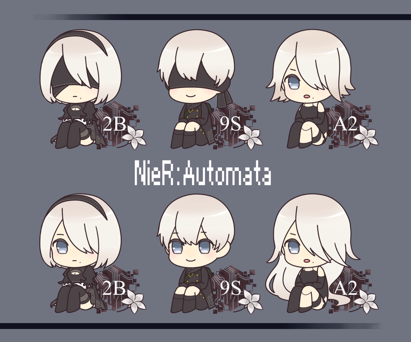 chibi cleavage dress nier_automata thighhighs tsubu_aya yorha_no.2_type_b yorha_no._9_type_s yorha_type_a_no._2