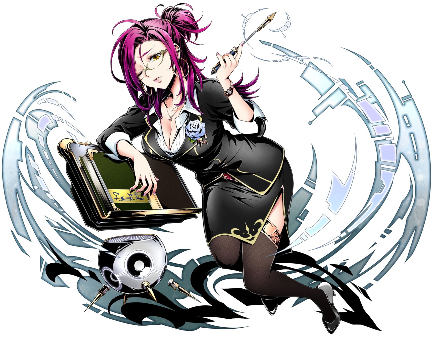 business_suit cleavage divine_gate fishnets heels megane thighhighs ucmm