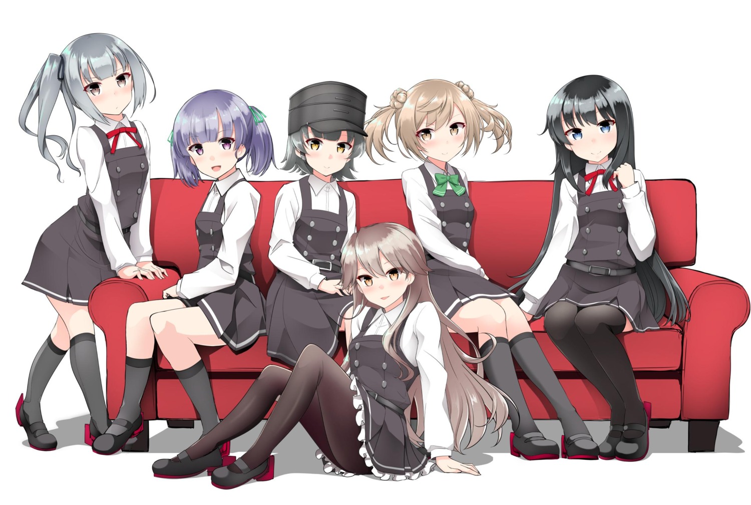 arare_(kancolle) arashio_(kancolle) asashio_(kancolle) heels kantai_collection kasumi_(kancolle) kirigakure_(kirigakure_tantei_jimusho) michishio_(kancolle) ooshio_(kancolle) pantyhose seifuku thighhighs