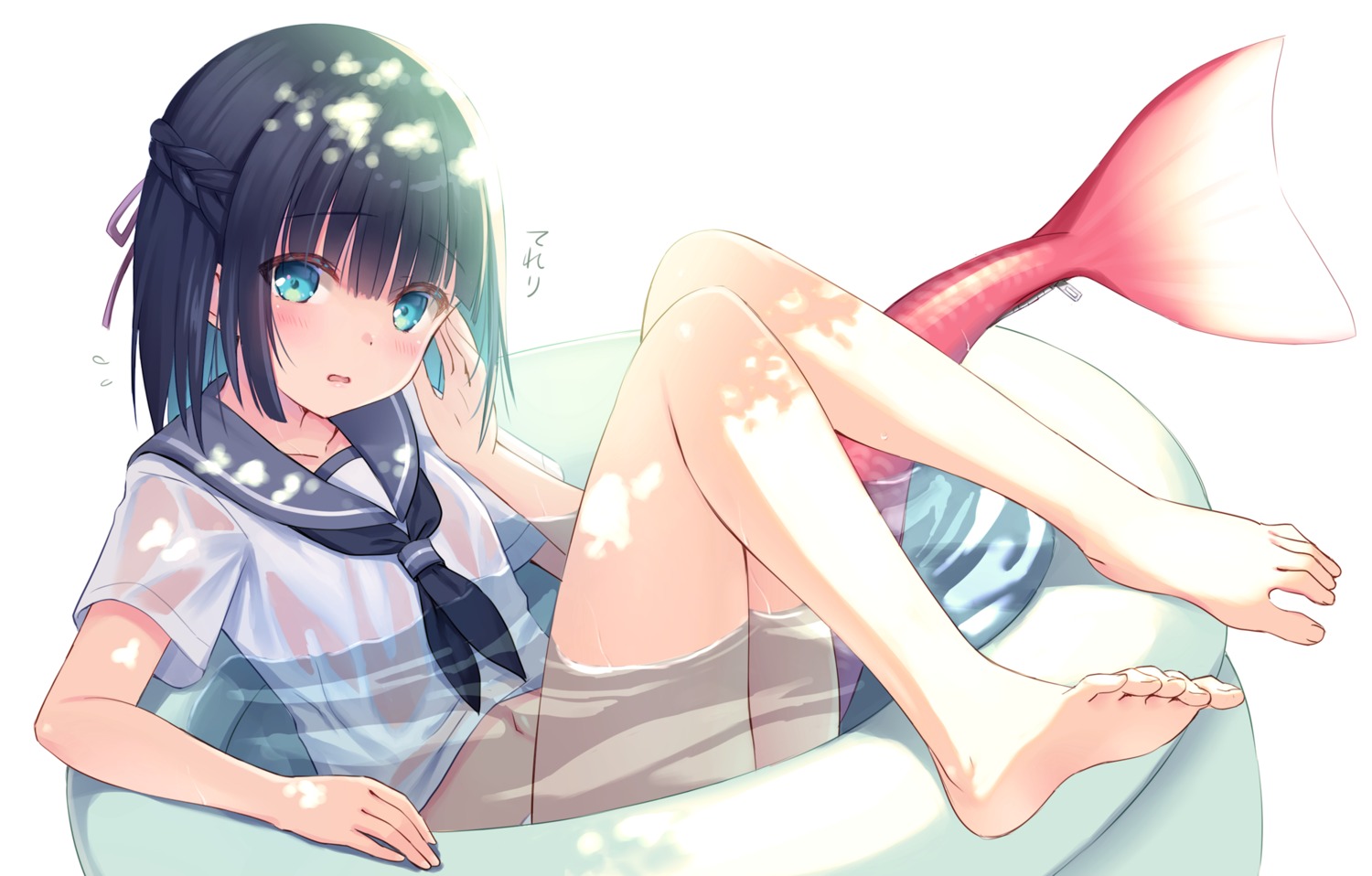 feet na-ga no_bra pantsu see_through seifuku tail wet wet_clothes