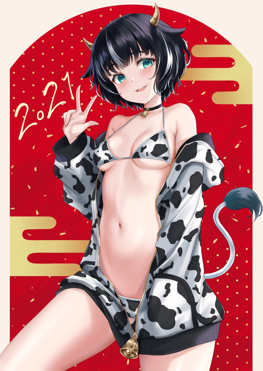 animal_ears bikini cameltoe horns open_shirt rama_(yu-light8) swimsuits tail