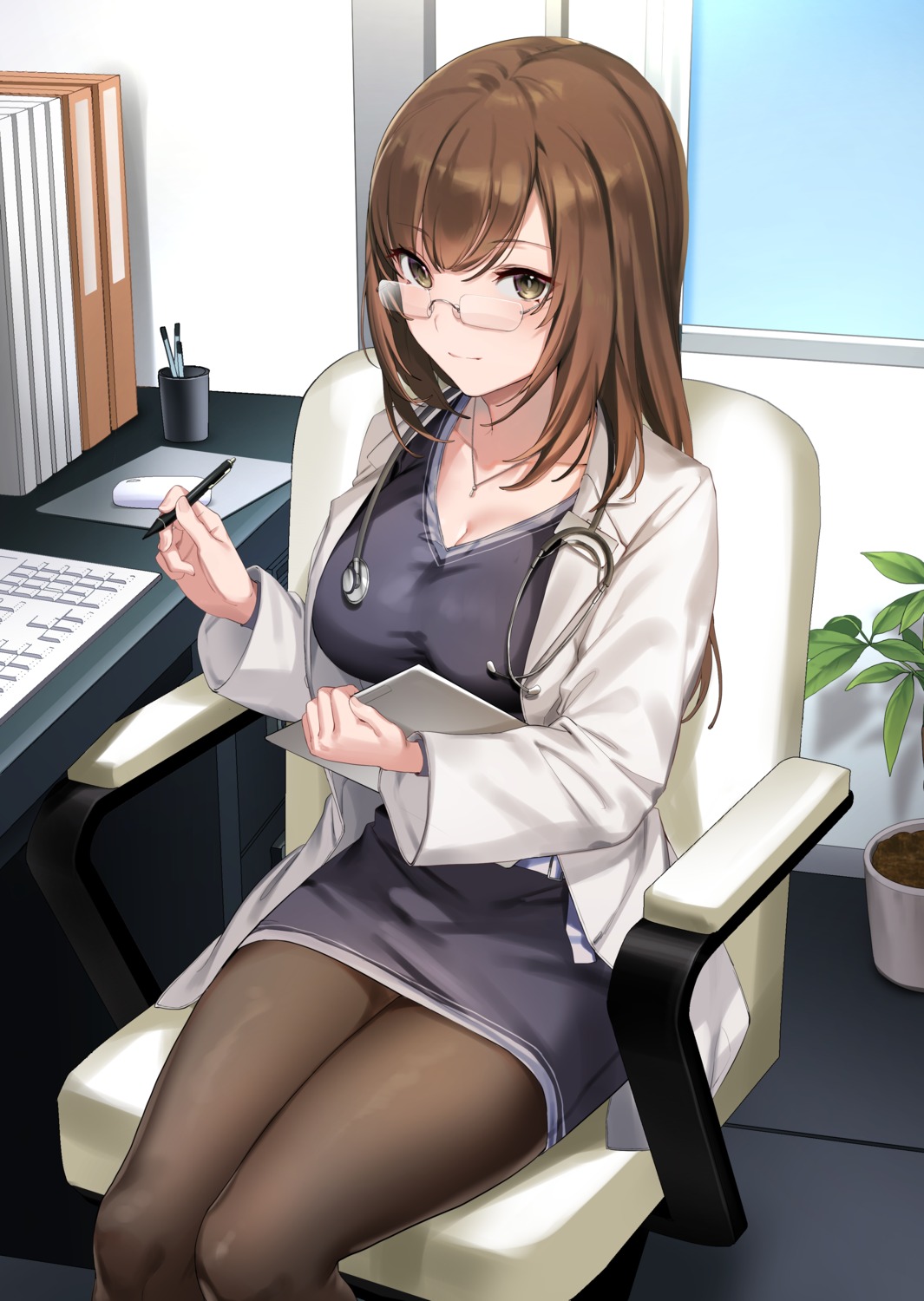 cleavage ikomochi megane nurse pantyhose