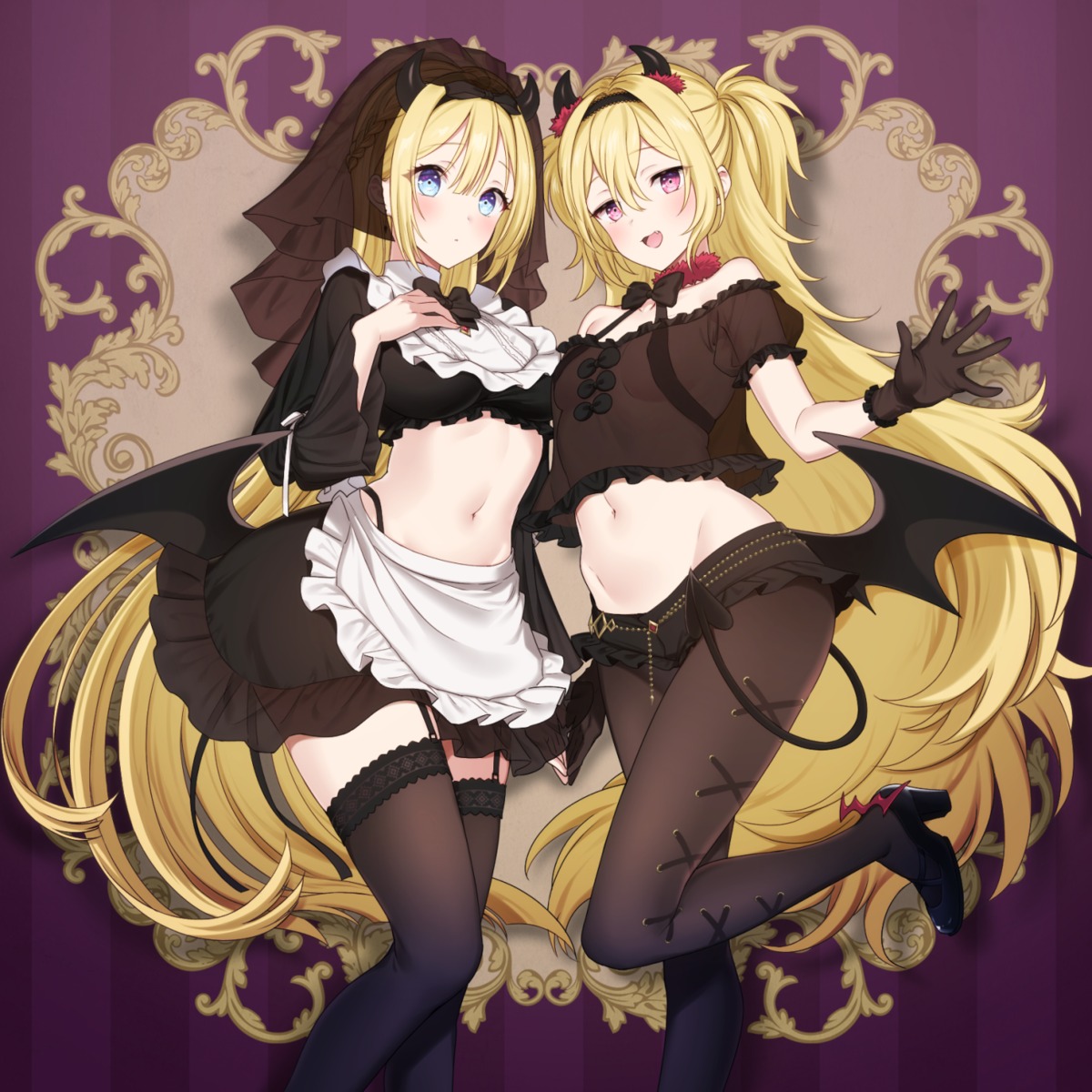 devil halloween heels horns maid no_bra pantyhose see_through stockings tail thighhighs umeyuki wings