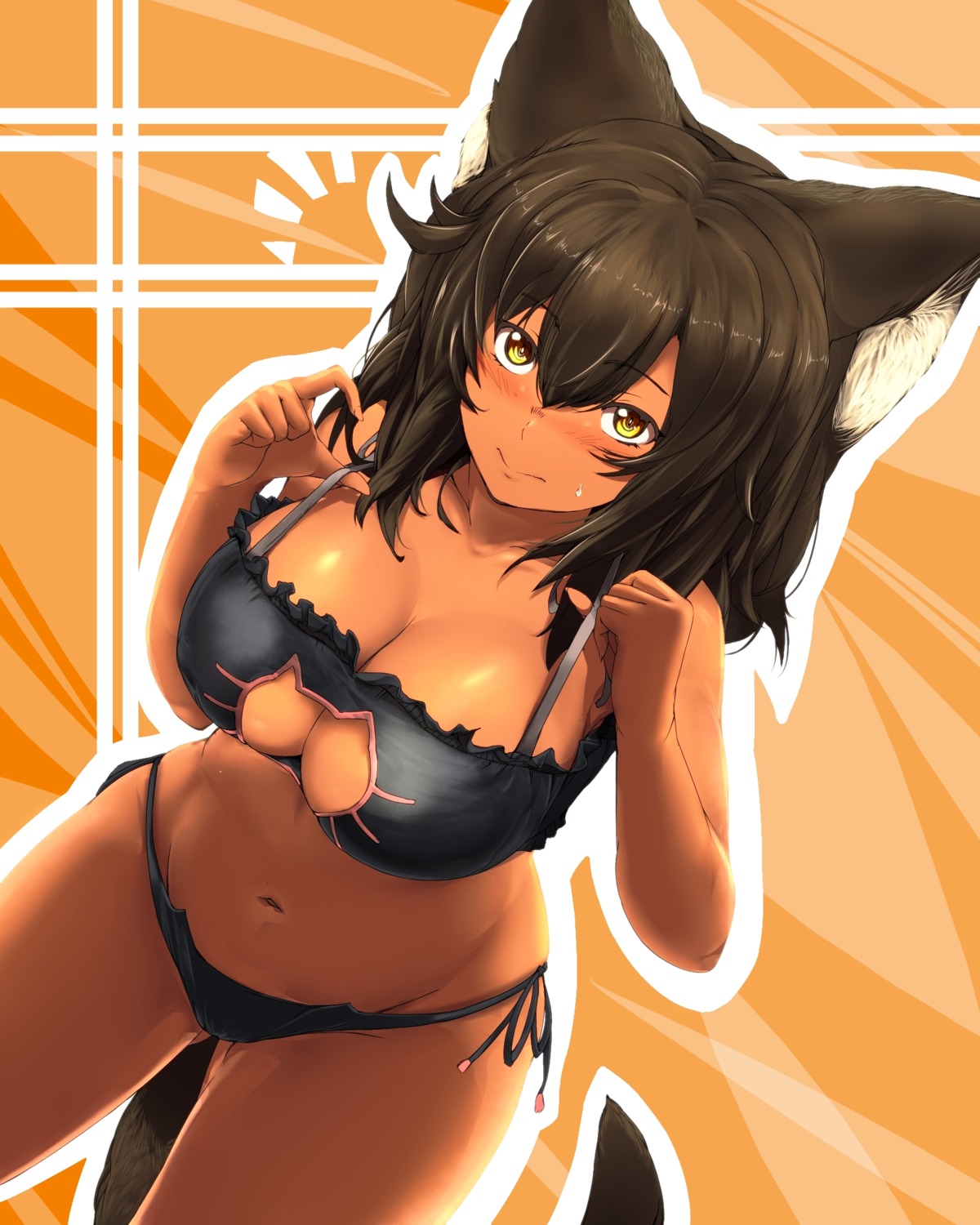 animal_ears cleavage lingerie nekomimi pantsu pekoneko_(necosupiritu) string_panties tail