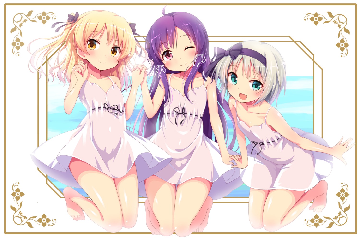 ba_kuro dress hieda_fumio josou_sanmyaku koyashiki_yura kurubayashi_shizuki nopan see_through summer_dress trap