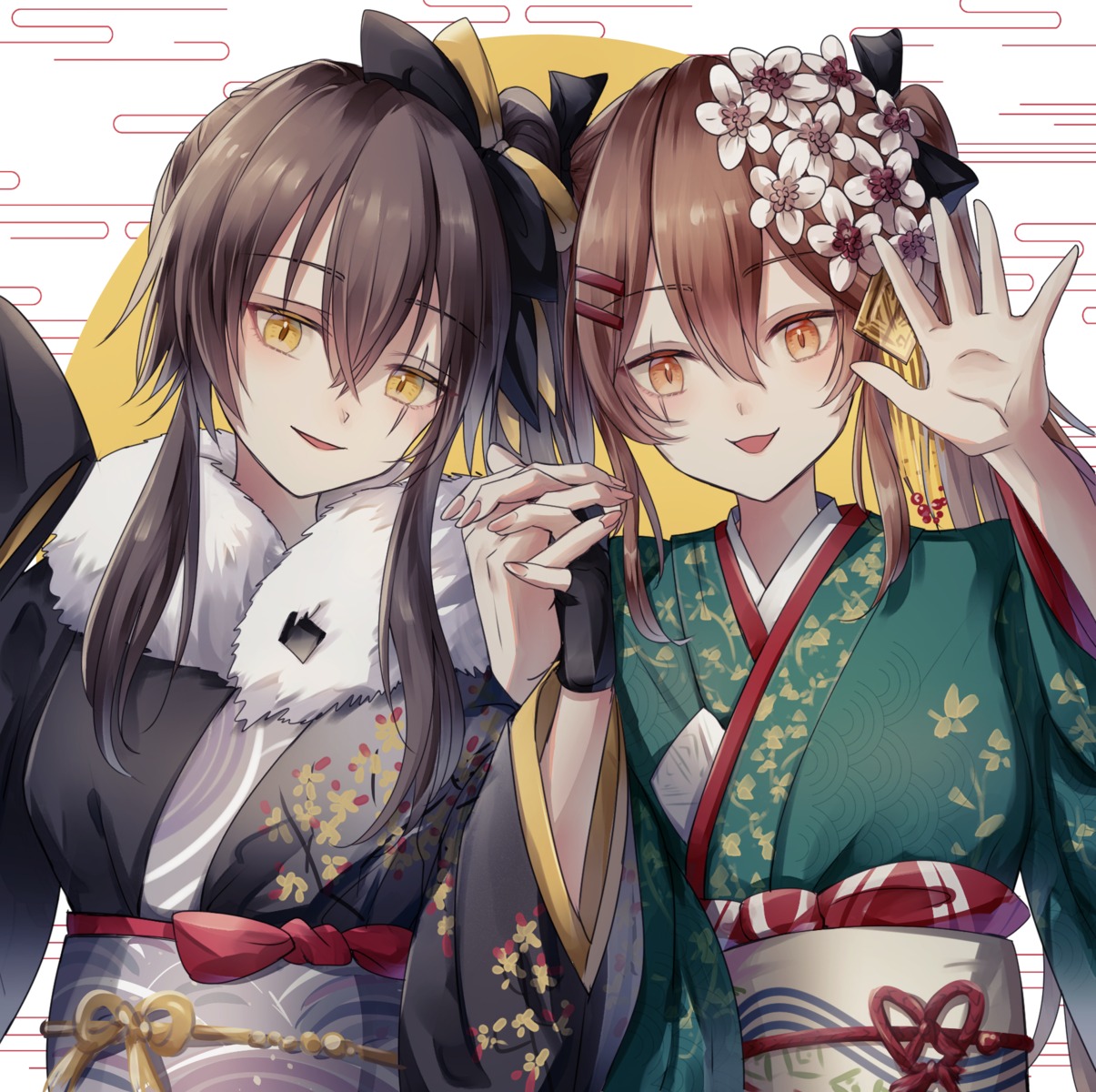 girls_frontline kimono kogarashi_kon ump45_(girls_frontline) ump9_(girls_frontline)