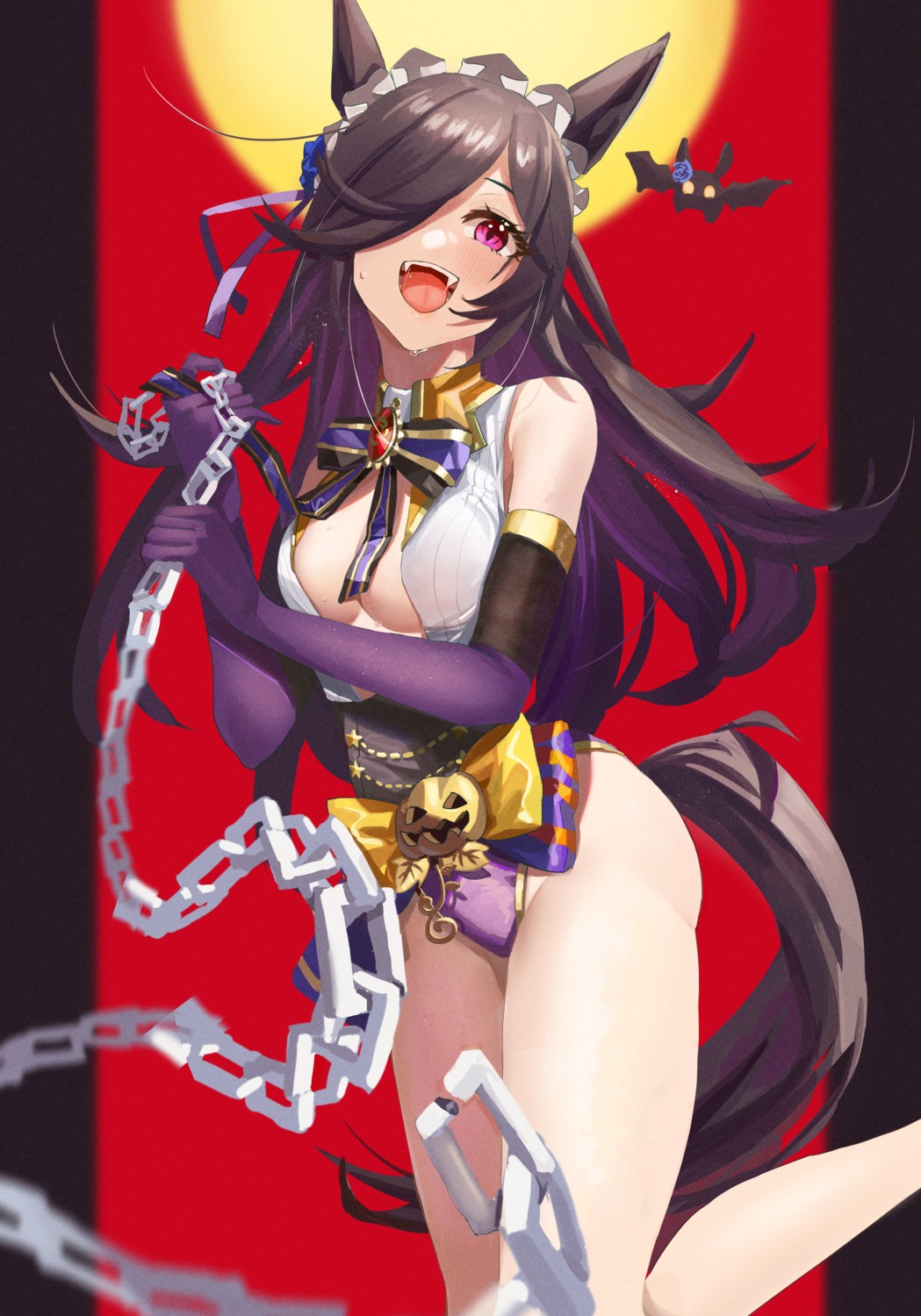 animal_ears feipin_zhanshi halloween no_bra open_shirt pantsu rice_shower_(umamusume) tail uma_musume_pretty_derby