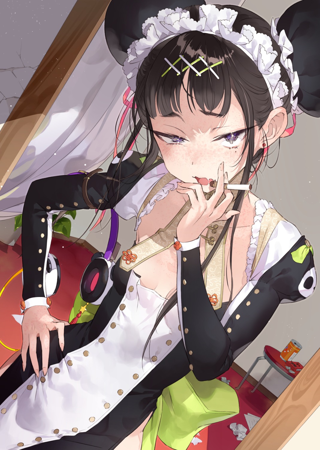 cleavage headphones maid smoking tonito