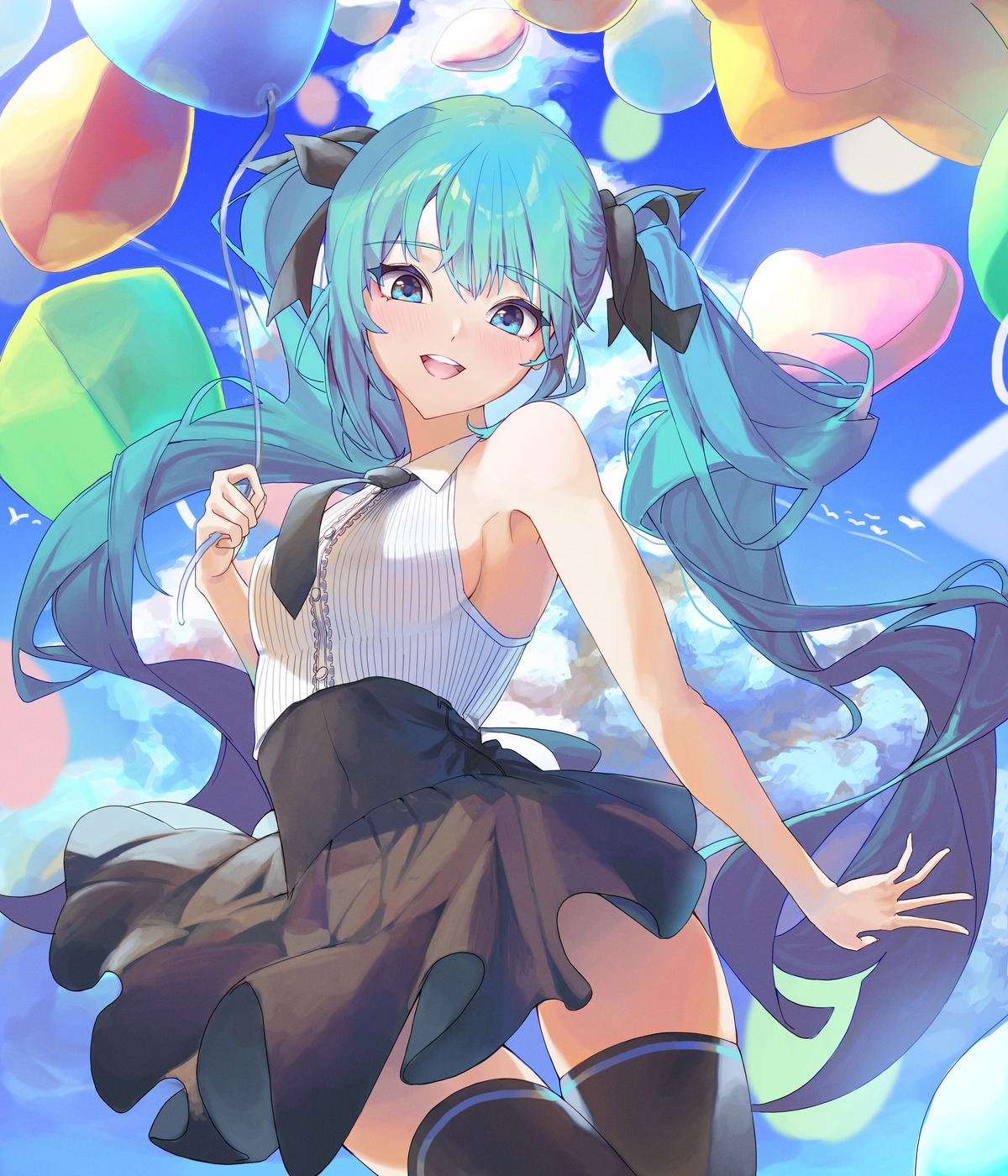 hatsune_miku no_bra skirt_lift tagme thighhighs vocaloid