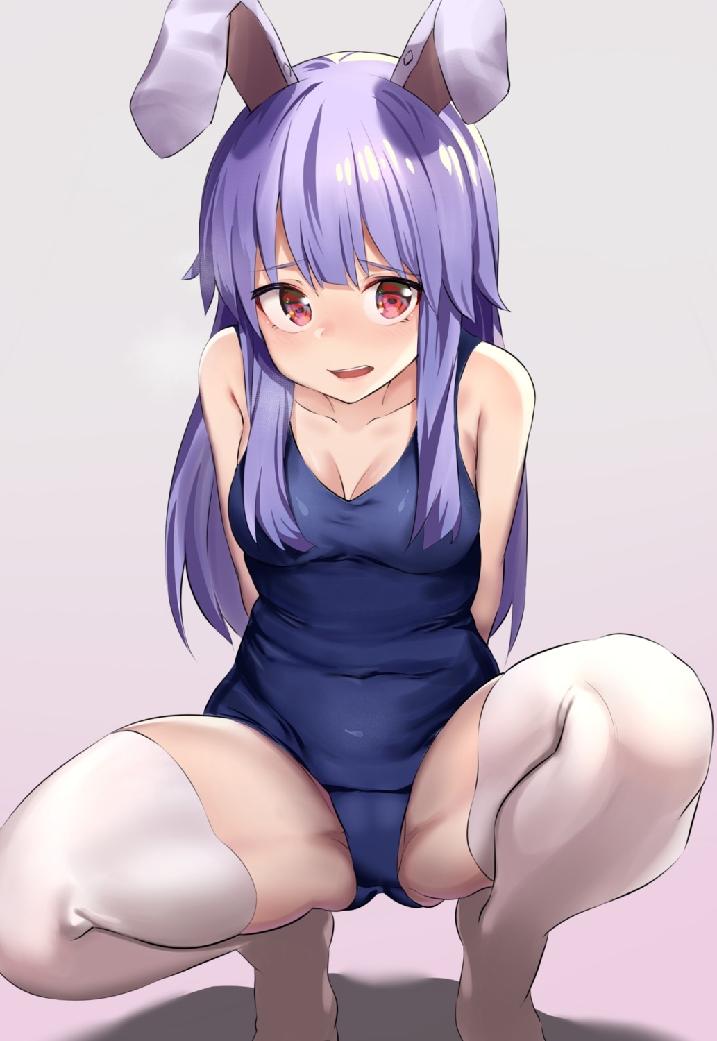 animal_ears business_suit cameltoe cleavage isemori reisen_udongein_inaba school_swimsuit swimsuits thighhighs touhou