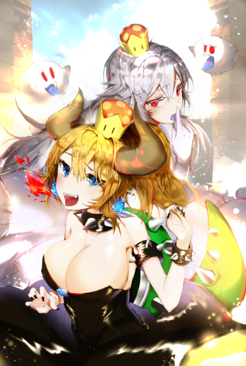 bowsette cleavage danyagoe dress horns king_boo luigi's_mansion new_super_mario_bros._u_deluxe princess_king_boo tail