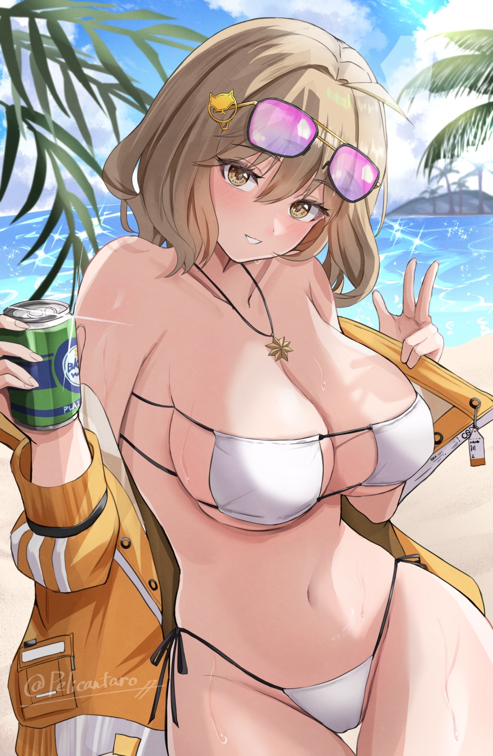 anis bikini goddess_of_victory:_nikke megane open_shirt peli_cantaro swimsuits wet