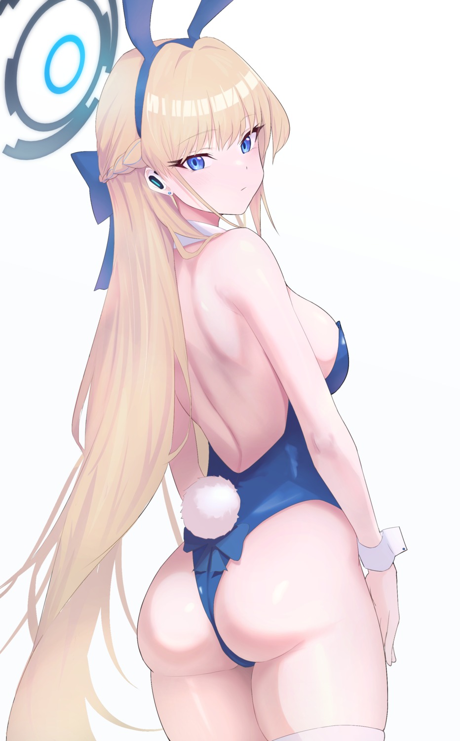 animal_ears ass asuma_toki blue_archive bunny_ears bunny_girl halo no_bra ryokuchabushi tail thighhighs