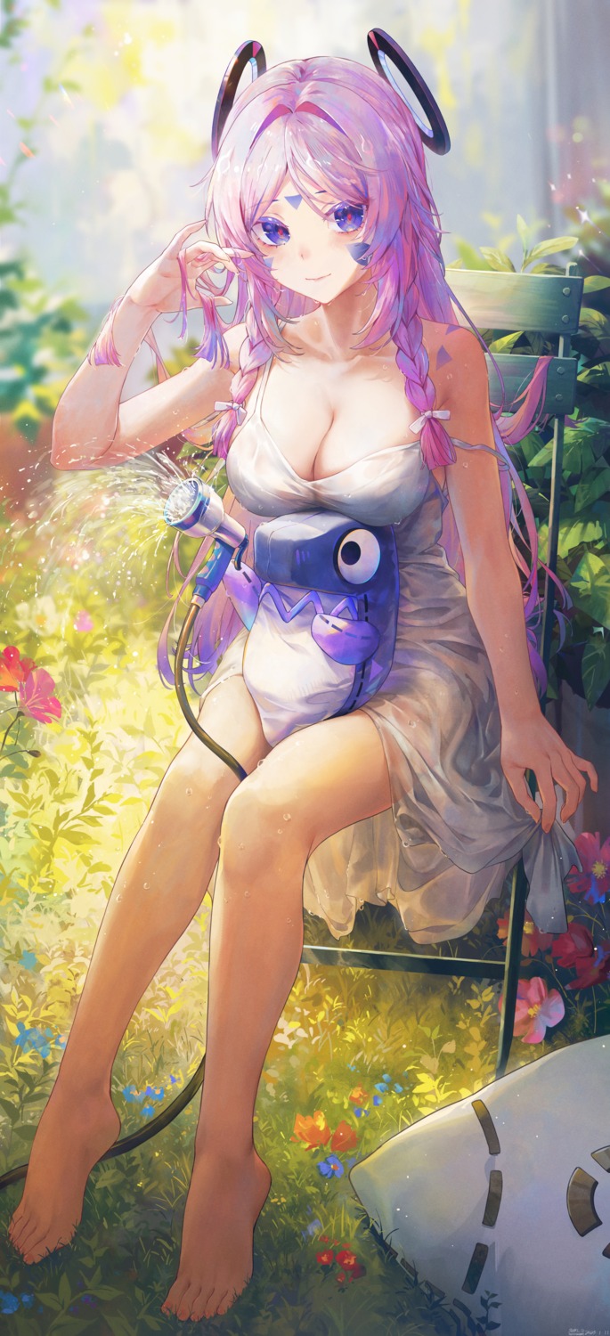 citlali dress genshin_impact no_bra see_through summer_dress swkl:d tattoo wet_clothes