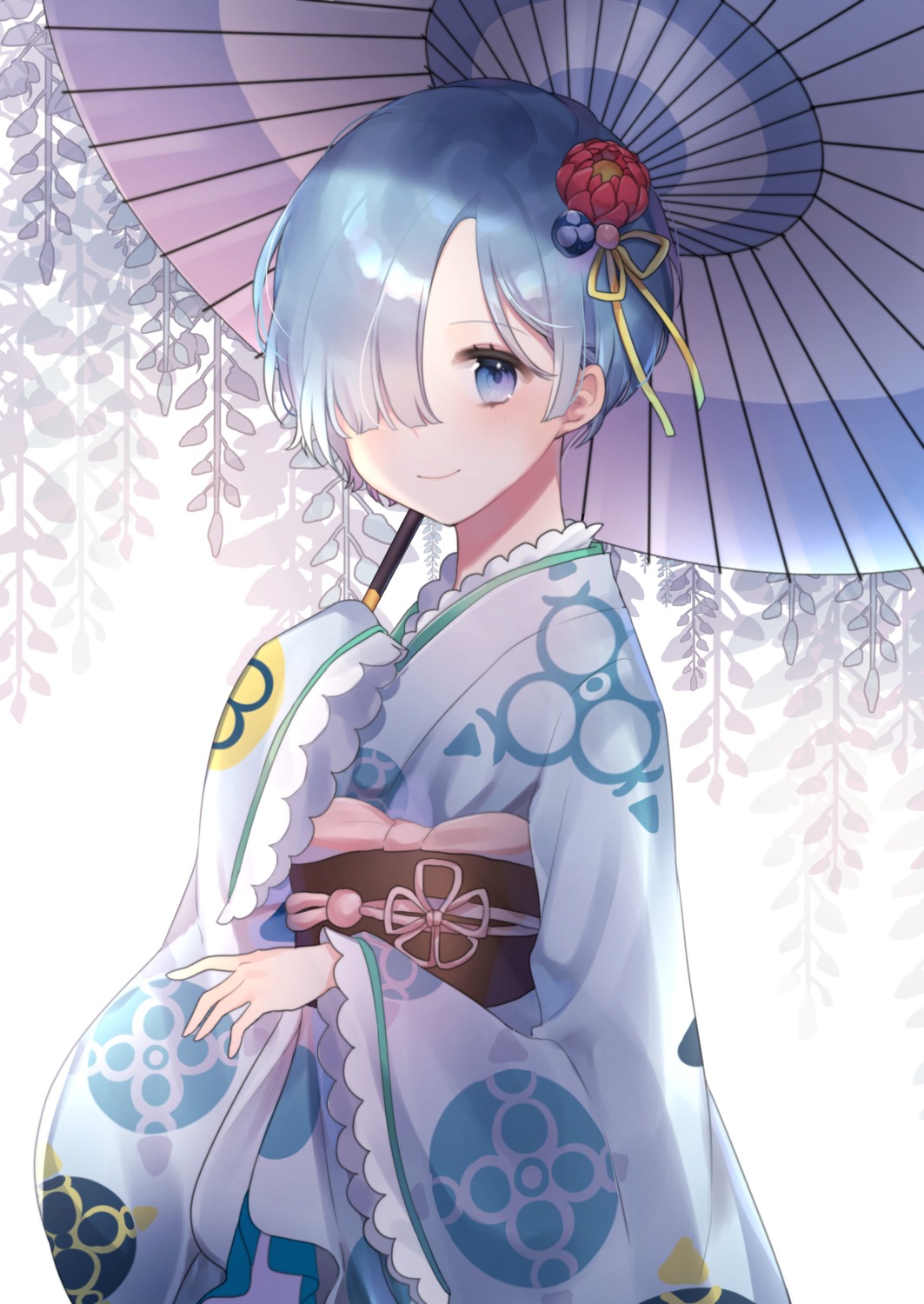 kimono moffle_(ayabi) re_zero_kara_hajimeru_isekai_seikatsu rem_(re_zero) umbrella