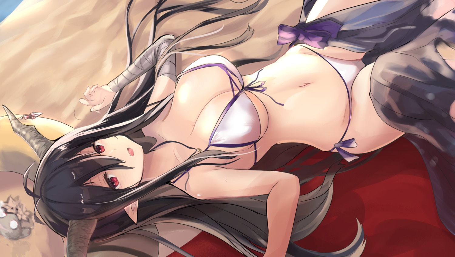 bandages bikini cleavage danua granblue_fantasy haik horns pointy_ears swimsuits underboob