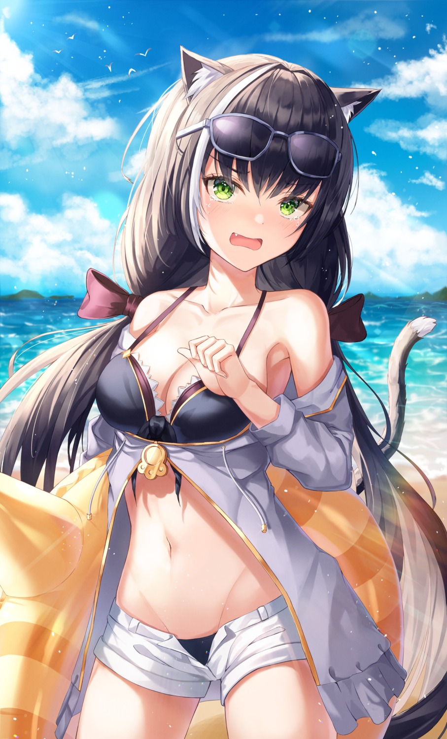 animal_ears bikini cleavage fall_(aki) karyl_(princess_connect) megane open_shirt princess_connect! princess_connect!_re:dive swimsuits tail