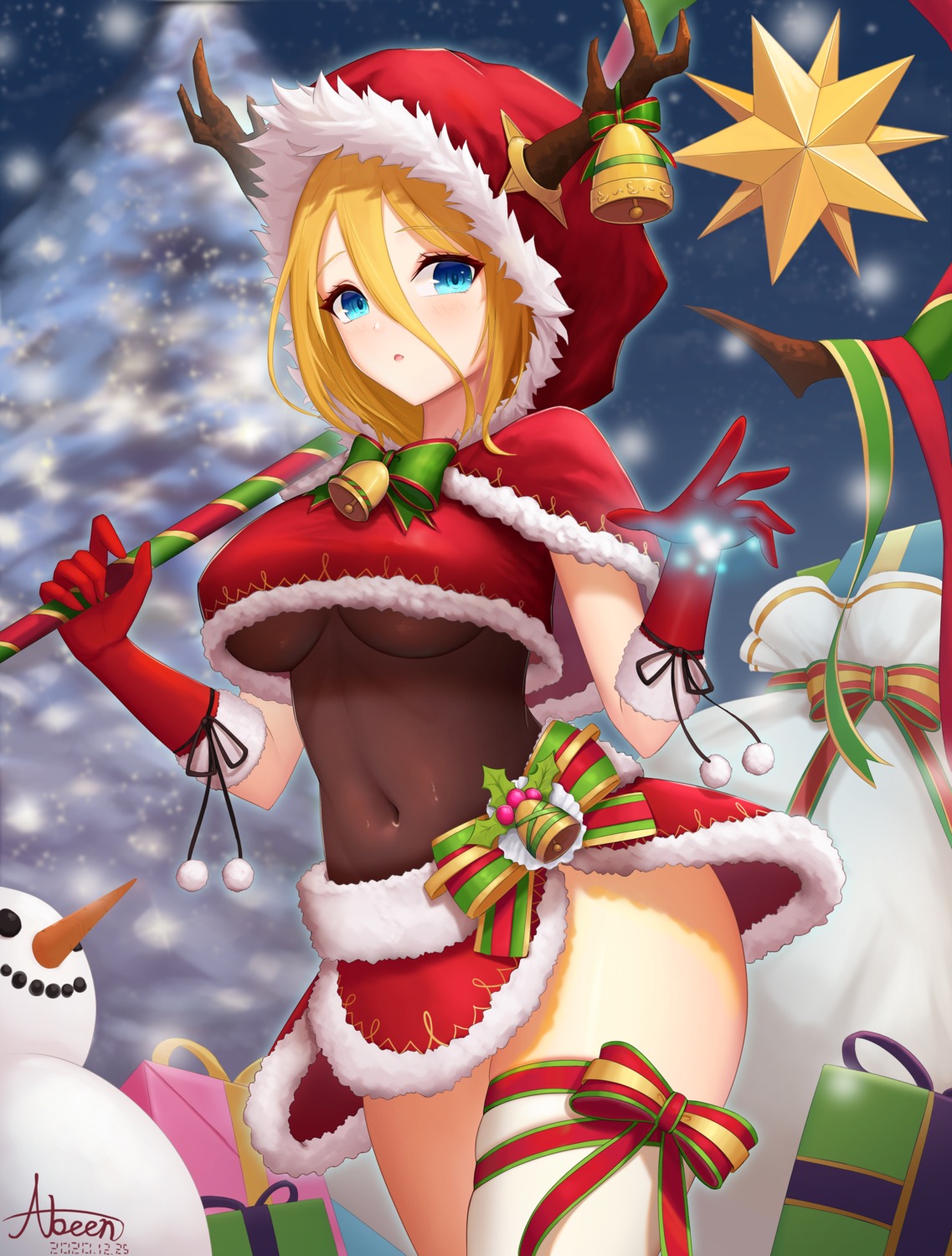 abeen_jhong christmas horns thighhighs weapon