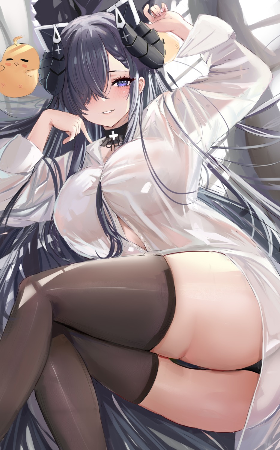 august_von_parseval_(azur_lane) azur_lane horns lshiki manjuu_(azur_lane) no_bra pantsu see_through thighhighs thong