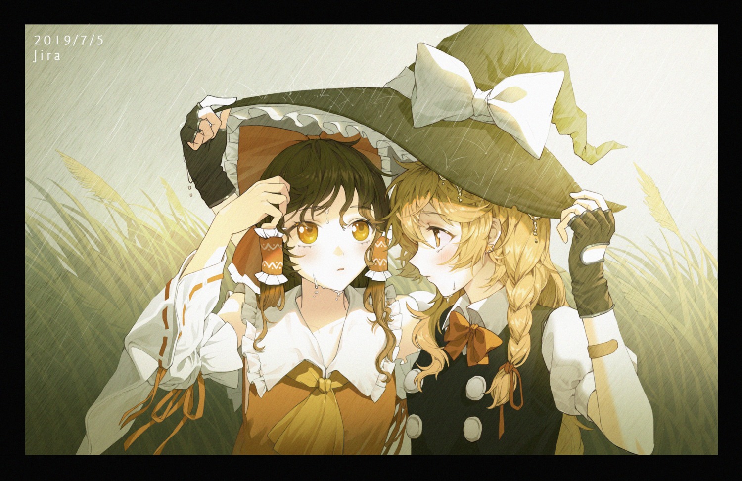 hakurei_reimu jira kirisame_marisa touhou wet witch yuri