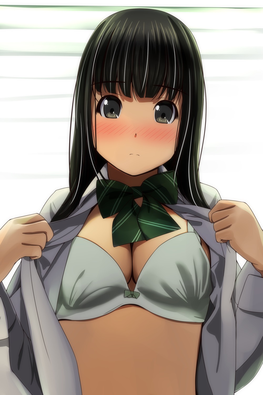 bra cleavage matsunaga_kouyou open_shirt seifuku undressing