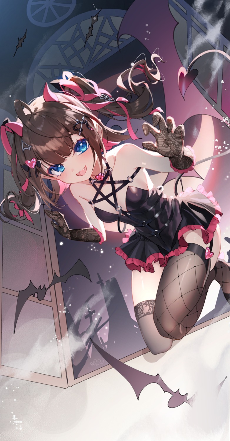 bison_cangshu devil dress fishnets horns no_bra stockings tail thighhighs wings