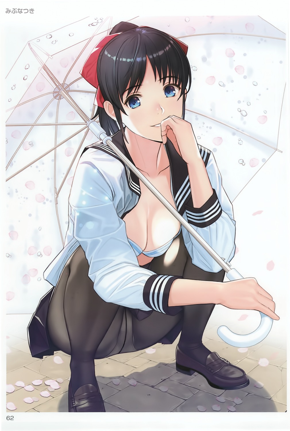 mibu_natsuki open_shirt pantsu pantyhose seifuku toranoana umbrella