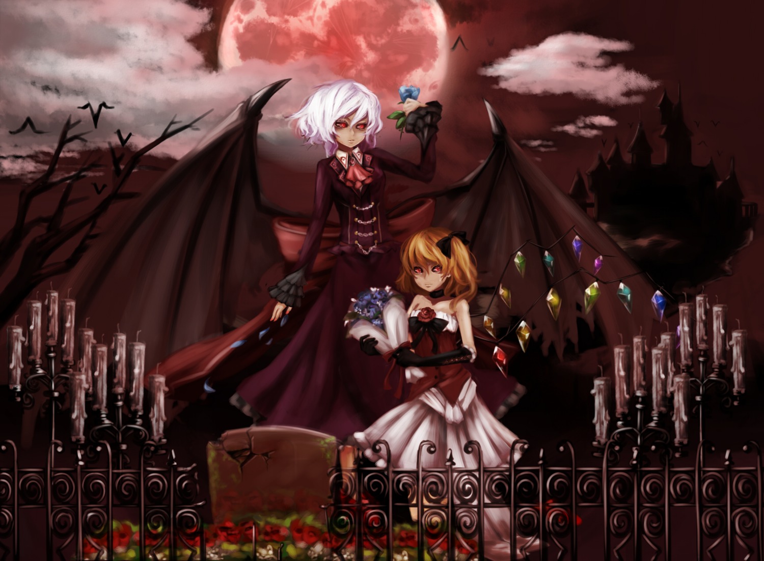 dress emerane flandre_scarlet merutoreimu remilia_scarlet touhou wings