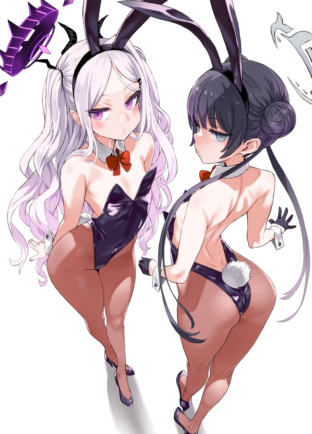 animal_ears asanagi ass blue_archive bunny_ears bunny_girl halo heels horns loli no_bra pantyhose ryuuge_kisaki sorasaki_hina tail