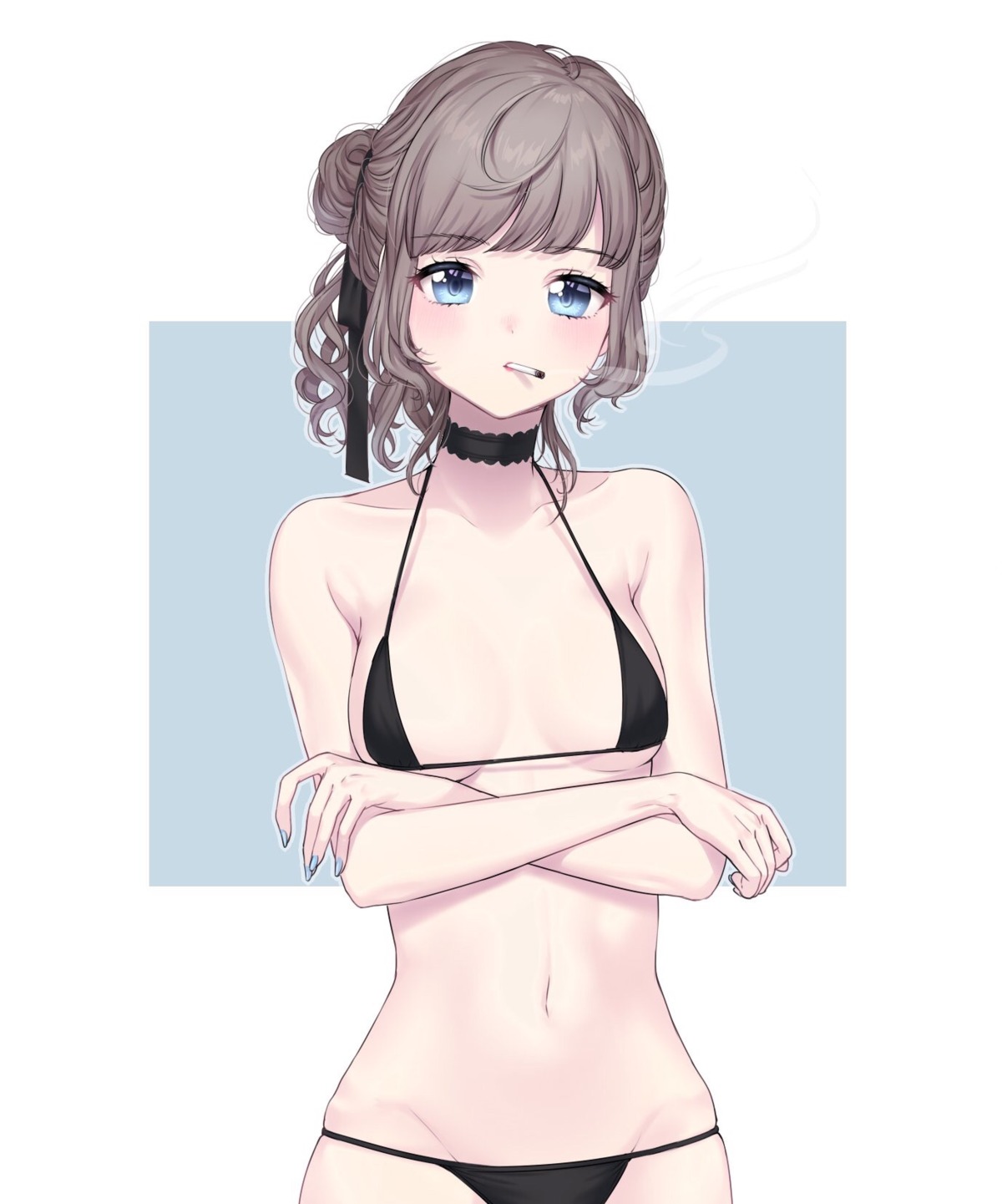 bikini breast_hold cleavage smoking swimsuits umeno_(shio1205)