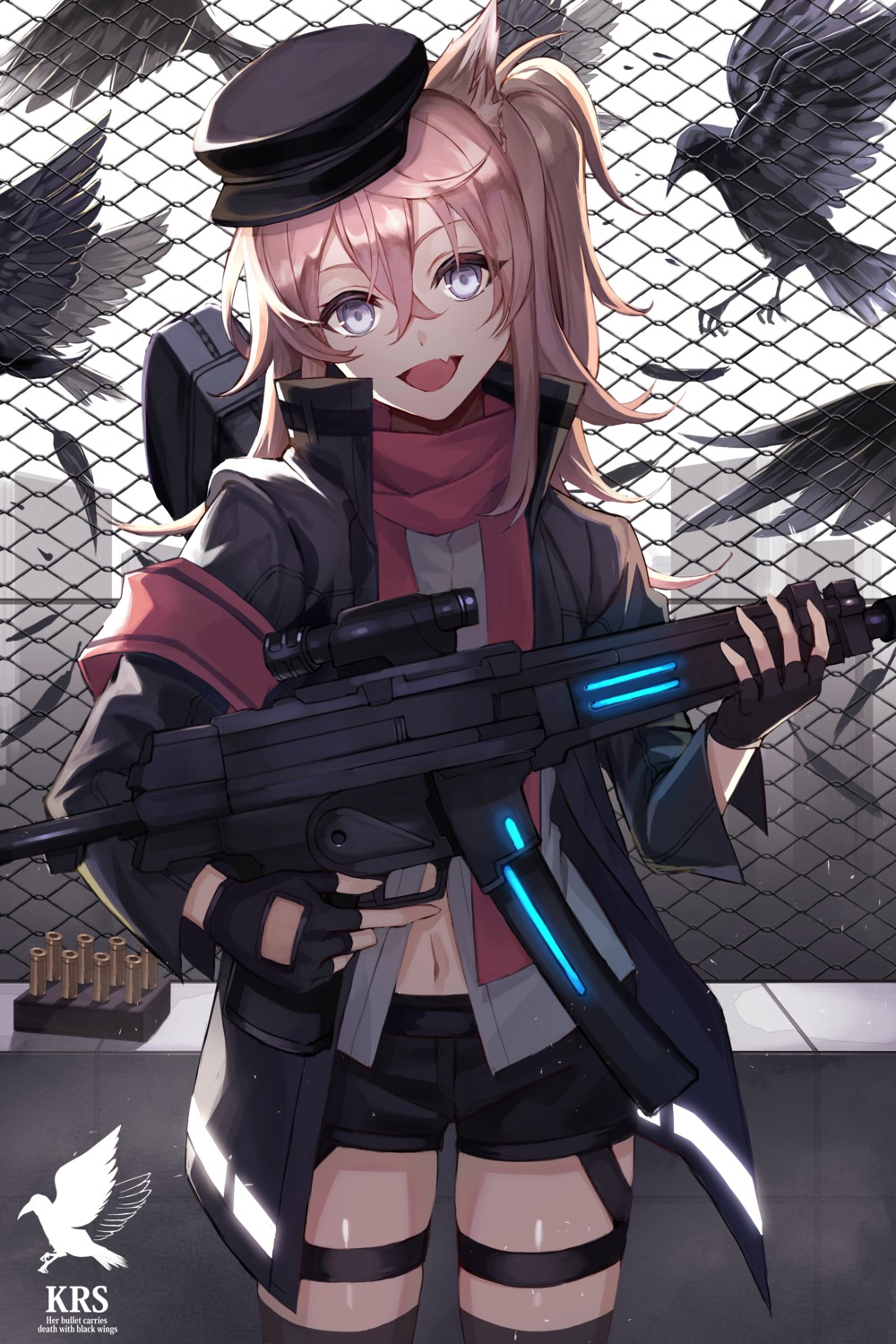 amahara_subaru animal_ears garter gun thighhighs