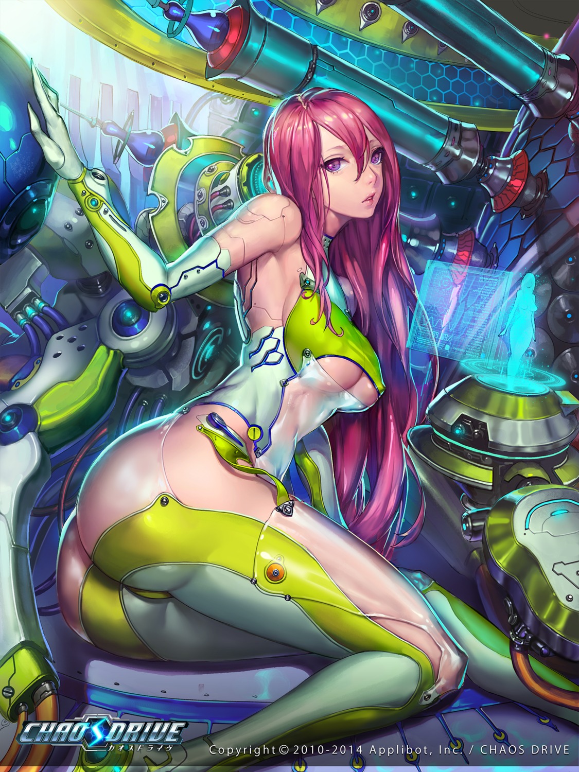 ass chaos_drive erect_nipples mecha_musume nopan ozma_(ozmakku) see_through stockings thighhighs underboob