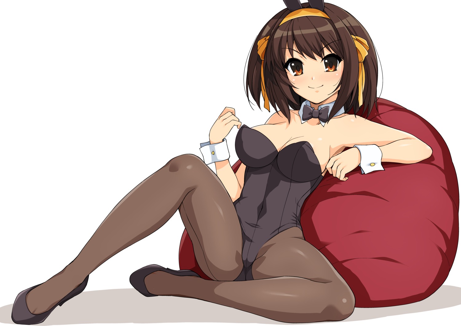 animal_ears bunny_ears bunny_girl cleavage haruhisky heels no_bra pantyhose suzumiya_haruhi suzumiya_haruhi_no_yuuutsu