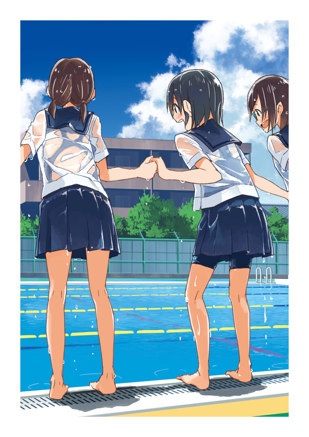 ass bike_shorts kusakabe megane school_swimsuit see_through seifuku swimsuits wet wet_clothes