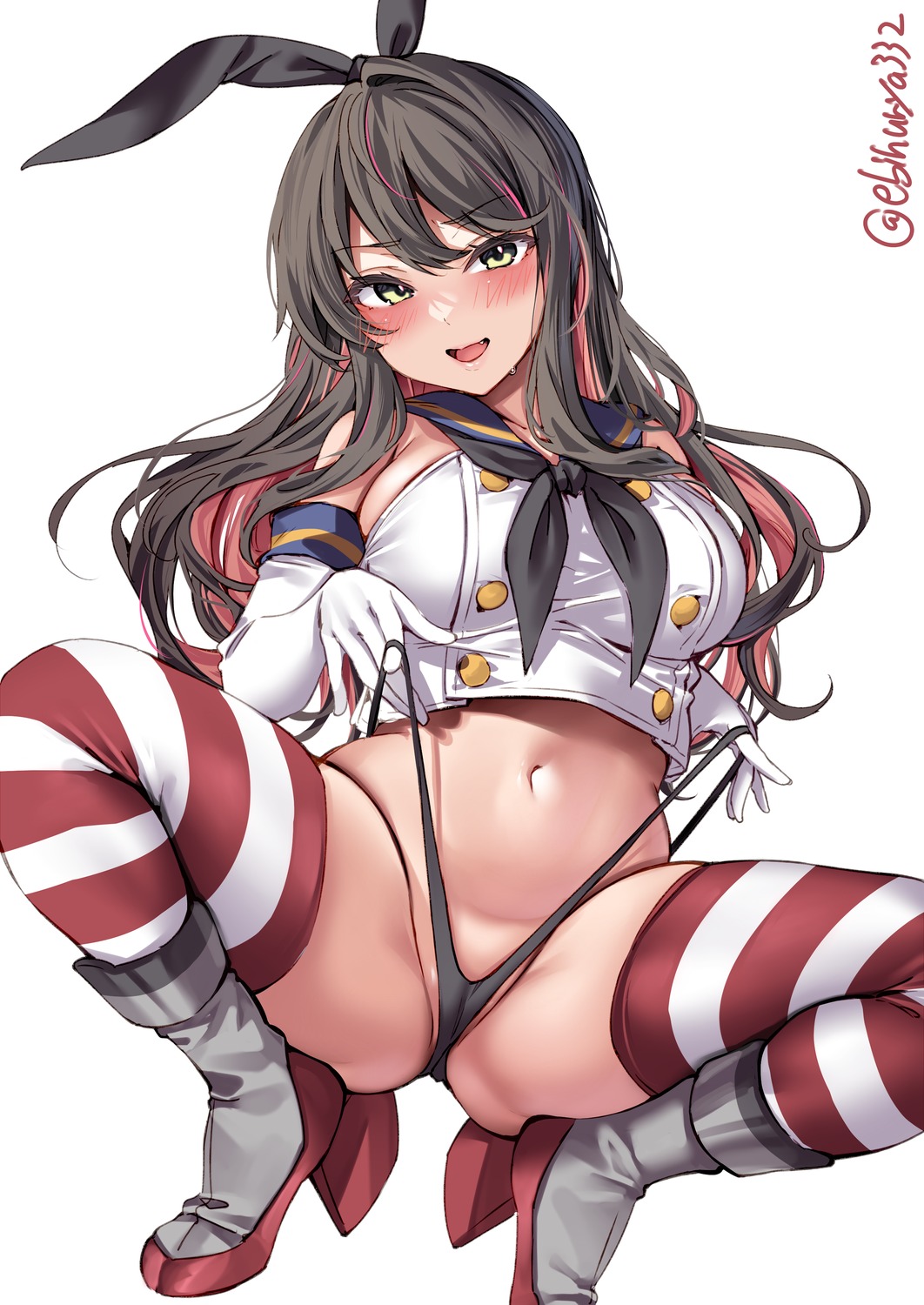 cameltoe cosplay ebifurya heels kantai_collection naganami_(kancolle) pantsu seifuku shimakaze_(kancolle) thighhighs thong