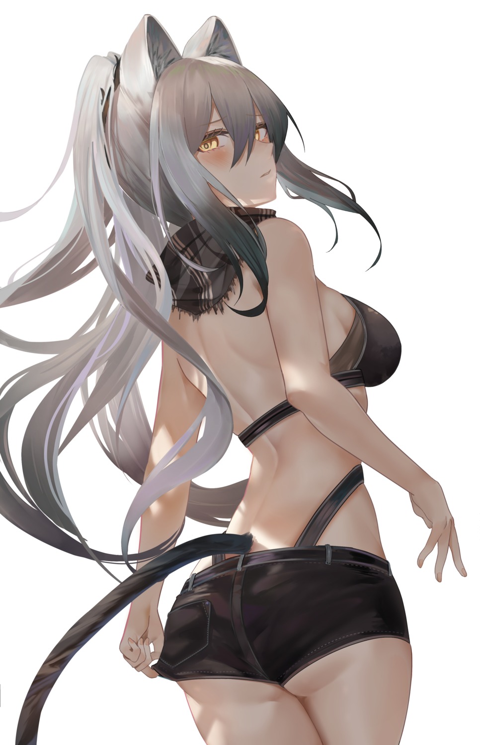 animal_ears arknights ass bikini ru_zhai schwarz_(arknights) swimsuits tail