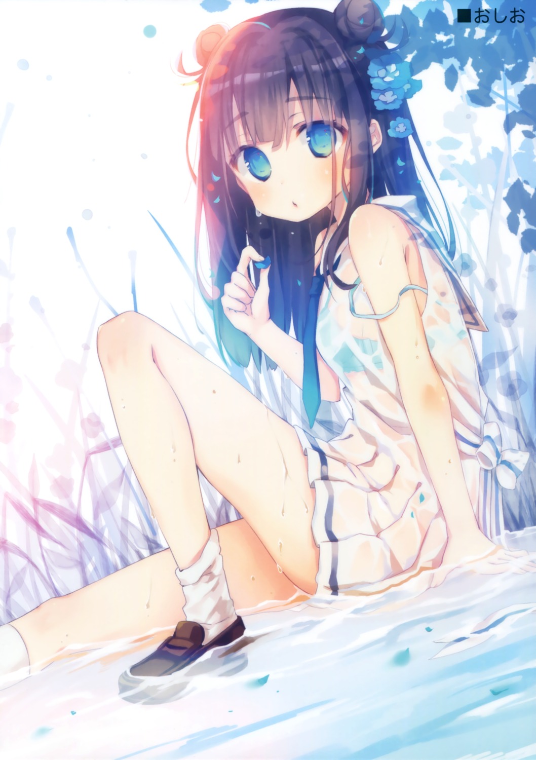 bra oshioshio see_through seifuku thighhighs wet wet_clothes yadapot