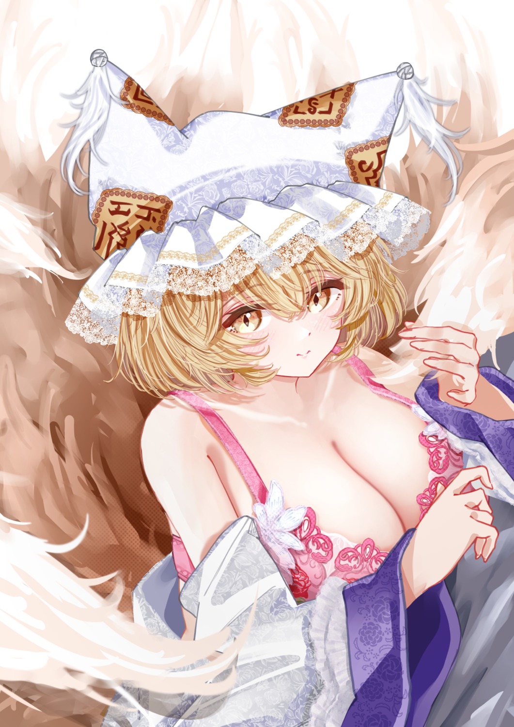 animal_ears bra kitsune lingerie open_shirt sarasadou_dan tail touhou yakumo_ran