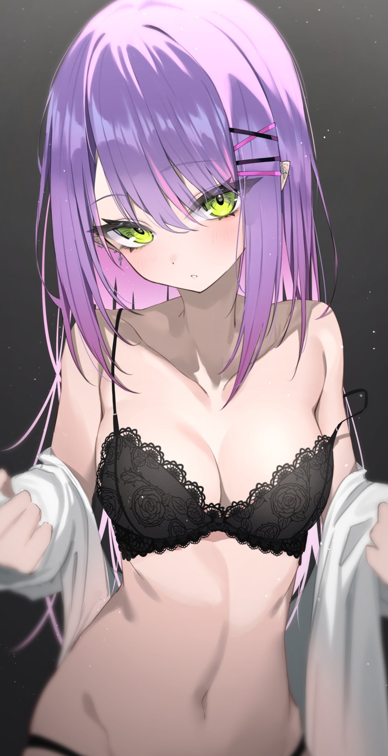 bra hololive open_shirt osechi_(pixiv56606477) pantsu pointy_ears tokoyami_towa