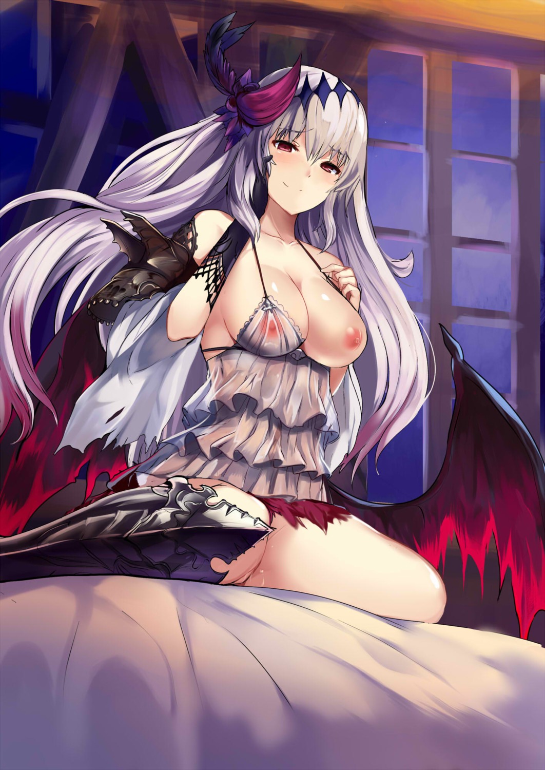 armor breasts granblue_fantasy haik jeanne_d'arc jeanne_d'arc_(granblue_fantasy) nipples no_bra nopan pussy_juice see_through wings