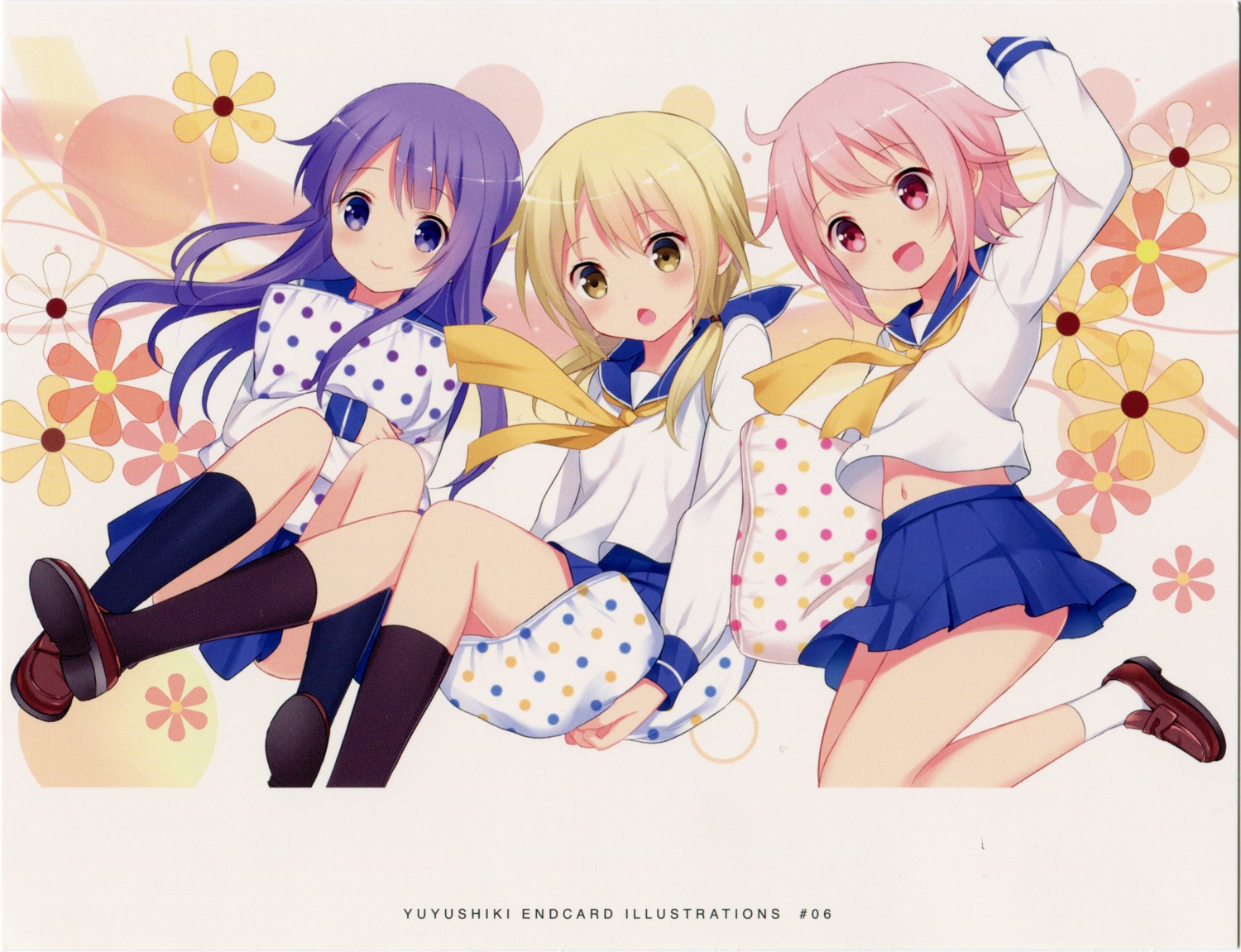 endcard hinata_yukari ichii_yui koi nonohara_yuzuko seifuku yuyushiki