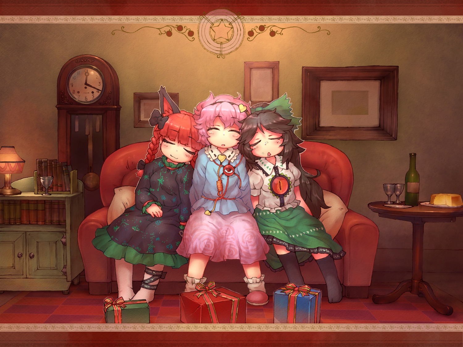 christmas kaenbyou_rin komeiji_satori reiuji_utsuho sankuma touhou wallpaper