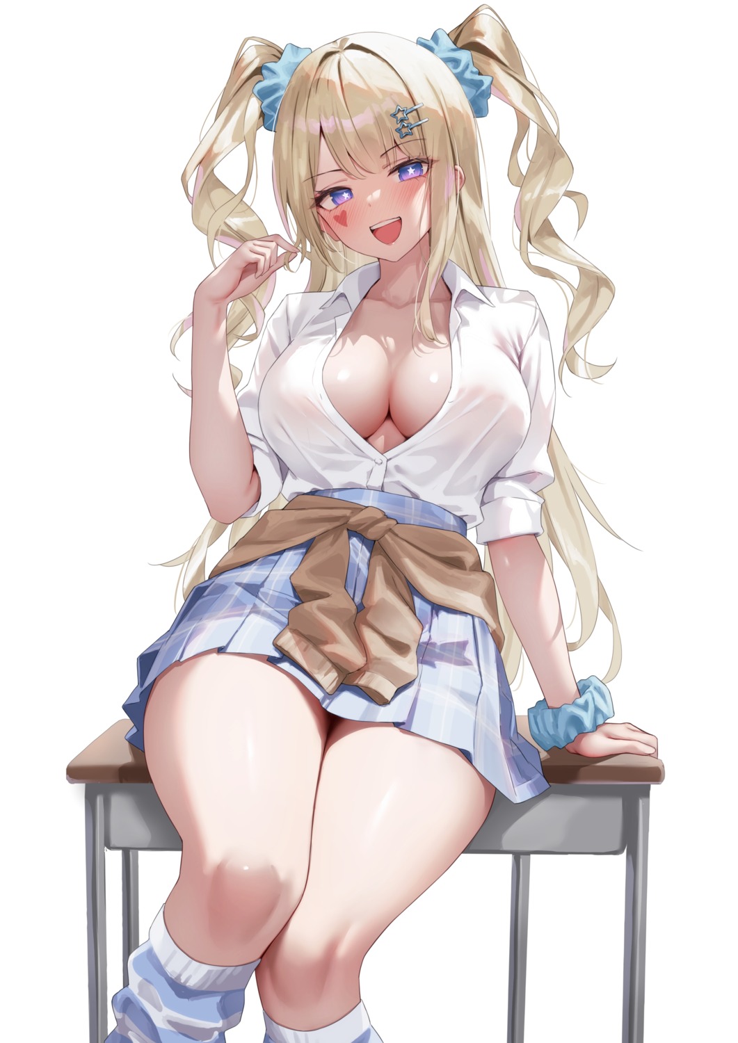 azur_lane classic_(zildjian33) guam_(azur_lane) no_bra open_shirt see_through seifuku sweater tattoo