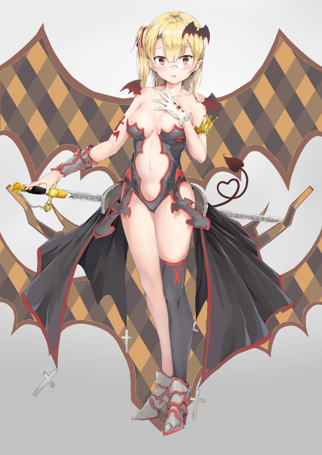 heels megane no_bra pointy_ears sword tail thighhighs yizhibao