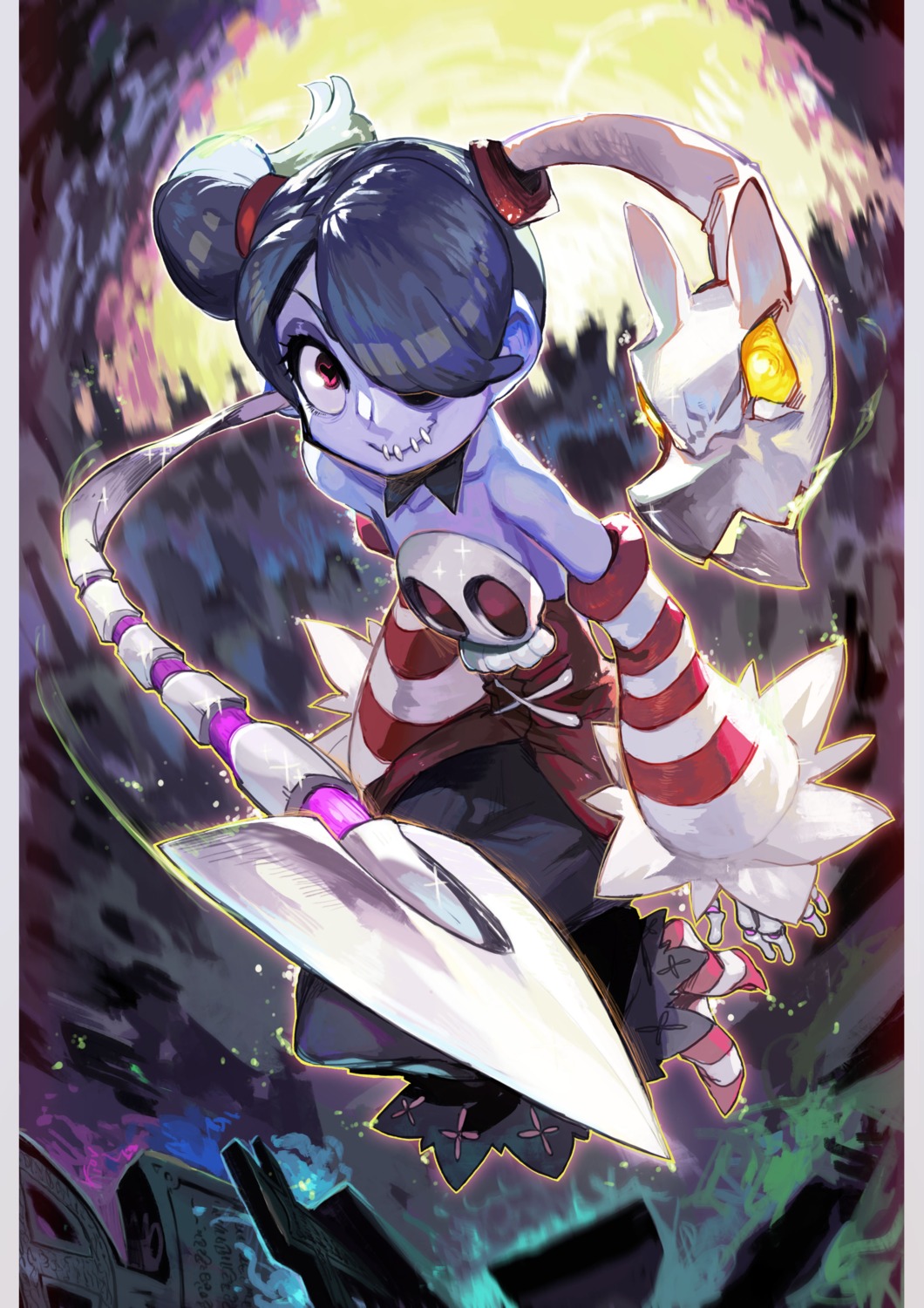 no_bra shazhiqiao skullgirls squigly_(skullgirls) weapon