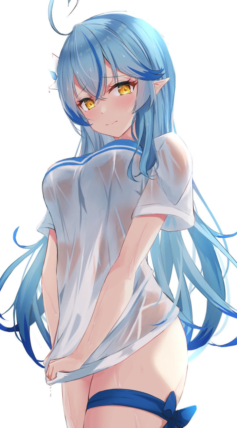 hololive no_bra pointy_ears see_through wet_clothes yukihana_lamy yuzuki4no