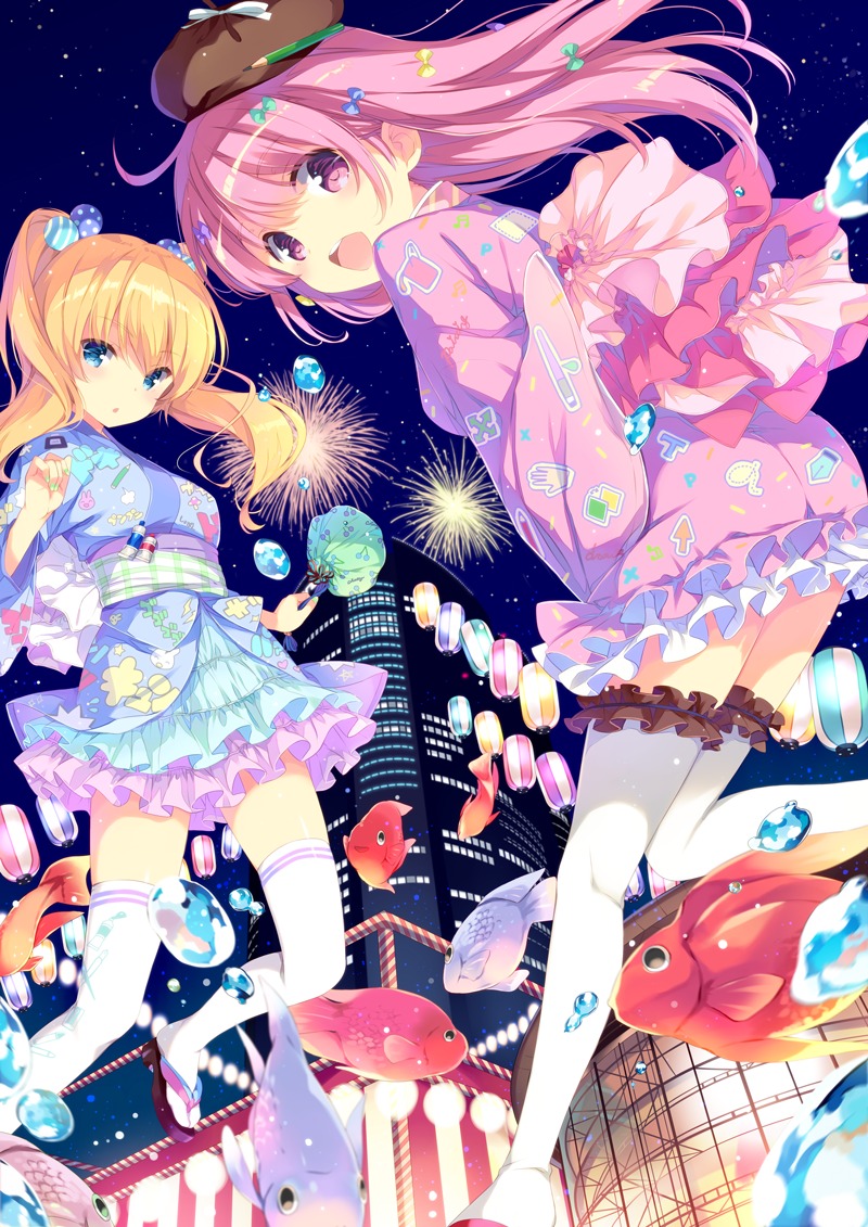 garter ohara_tometa qp:flapper thighhighs yukata