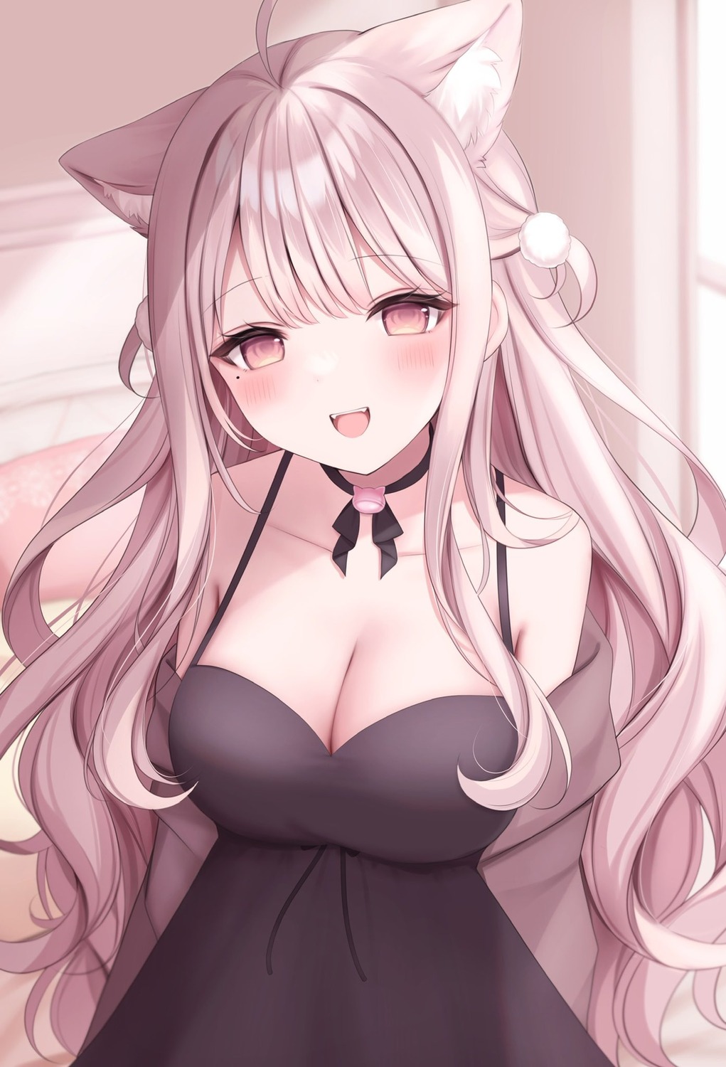 animal_ears cleavage dress indie_virtual_youtuber komari_mhy nekomimi uise_iu