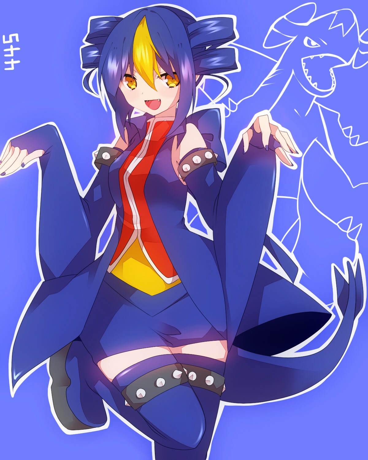 anthropomorphization dress garchomp pokemon tail takeshima_eku thighhighs