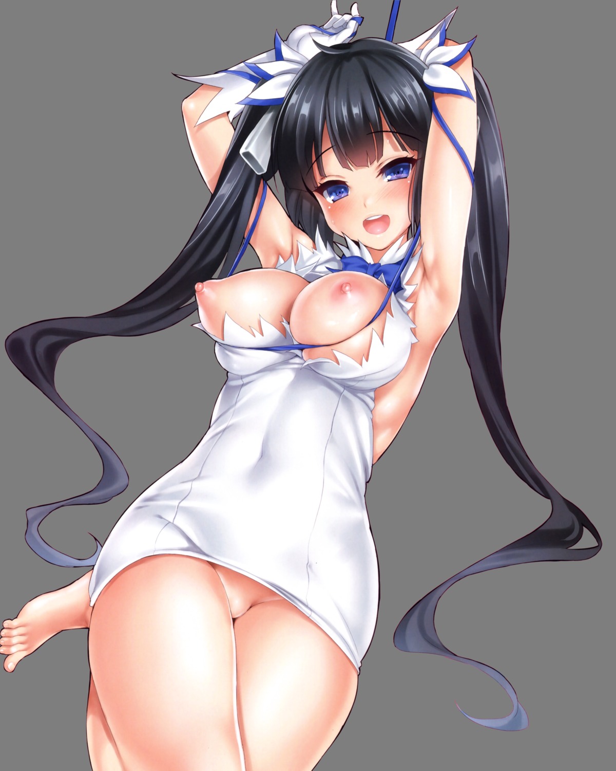 breasts cle_masahiro clesta dress dungeon_ni_deai_wo_motomeru_no_wa_machigatteiru_darou_ka hestia_(danmachi) nipples no_bra nopan open_shirt photoshop transparent_png